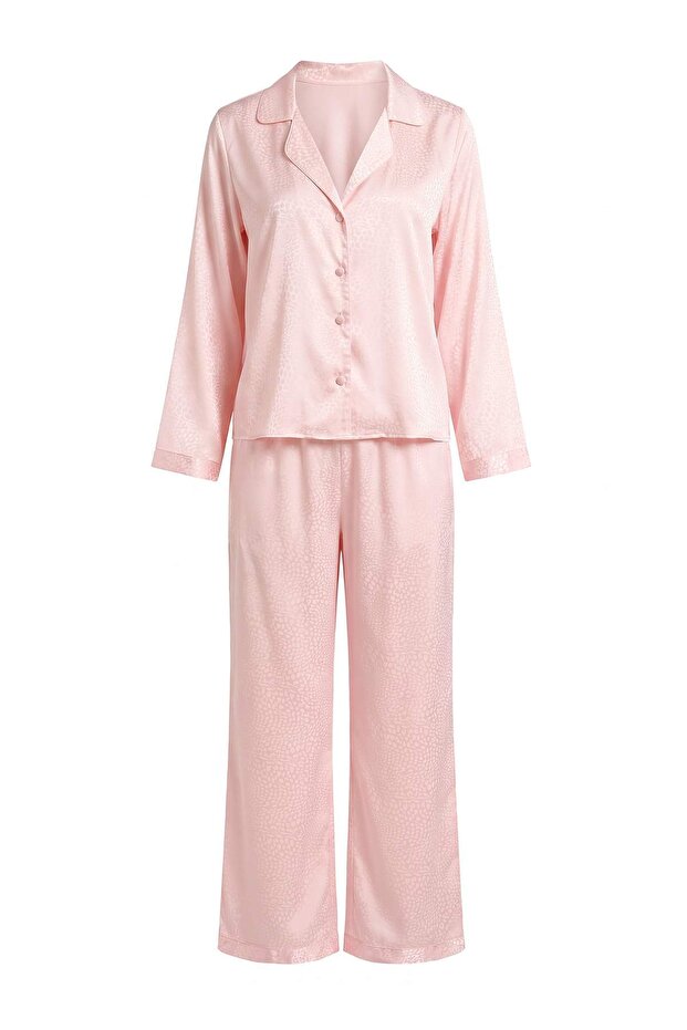 Pink Leopard Patterned Jacquard Satin Woven Pajama Set Thmaw27Pt00194