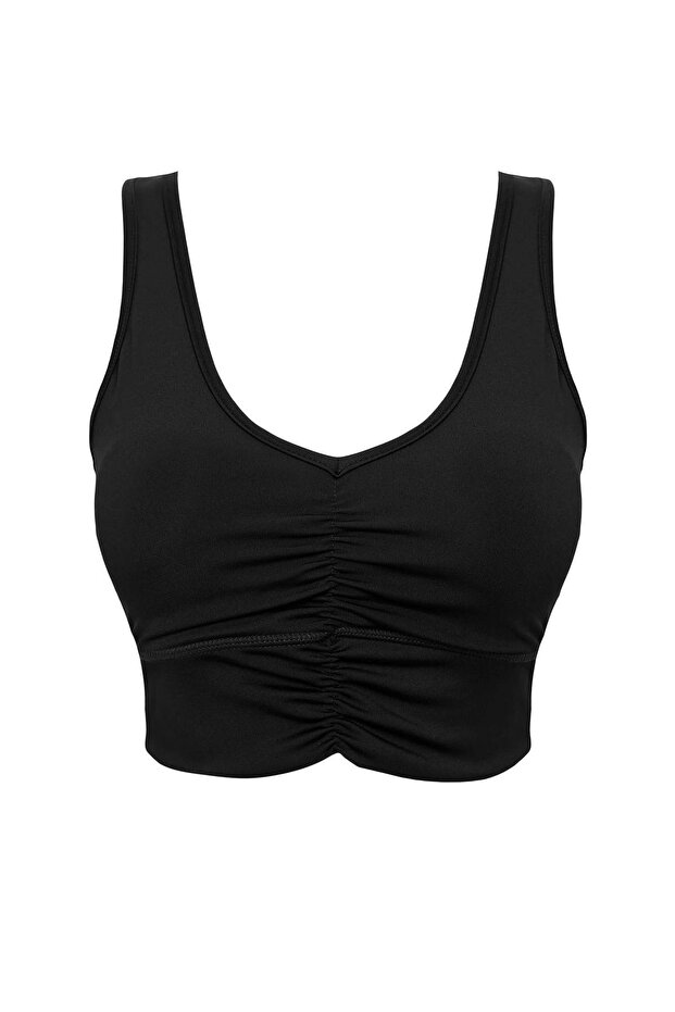 Black Lycra ® Adaptive ™ Drawstring Covered Knitted Sports Bra Thmaw27Ss00009