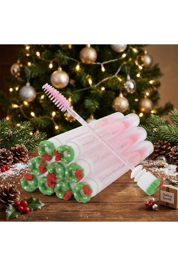 Christmas wreath 10pcs Christmas Eyelash Brushes Set - Santa Snowflake Design Mascara Wand, Eyebrow