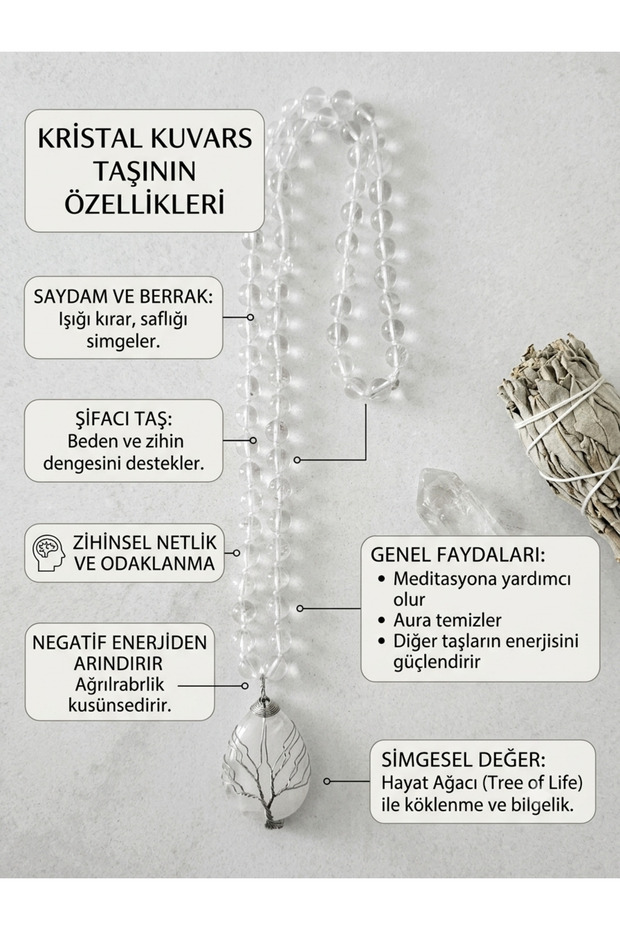 8 mm Knotted Crystal Quartz Natural Stone Necklace