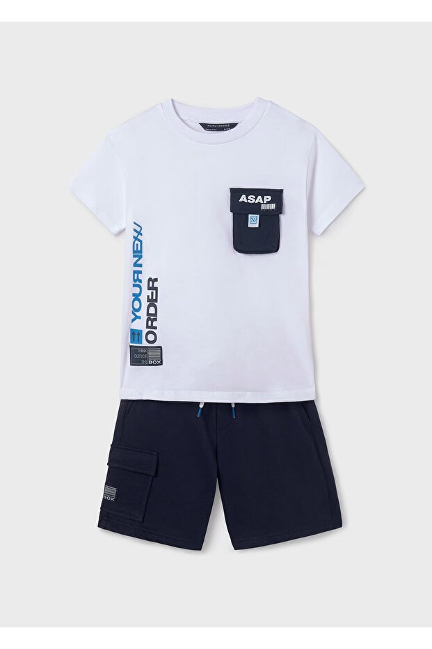 Boy's 2-Piece Printed T-Shirt - Shorts Set White-Navy
