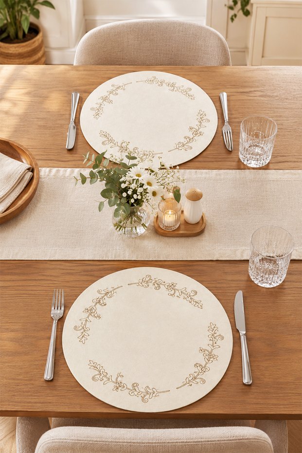 2 Pieces Decorative Leather American Service Placemat Round 38X38 Easy to Clean