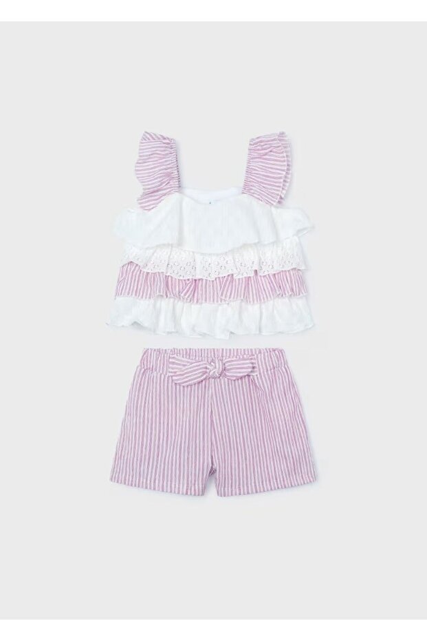 Girl's 2-Piece Striped and Ruffle Shorts Set Pink