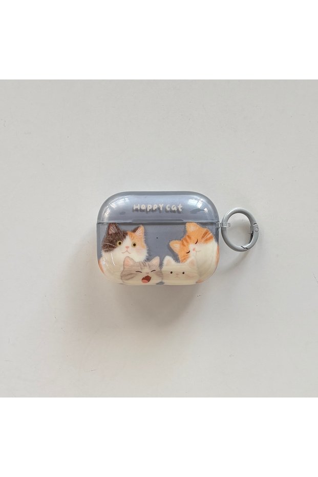 for AirPods Pro2 Dark Grey Transparent Blue Cute Yawning Kitten Pattern with Pendant Protective Earp
