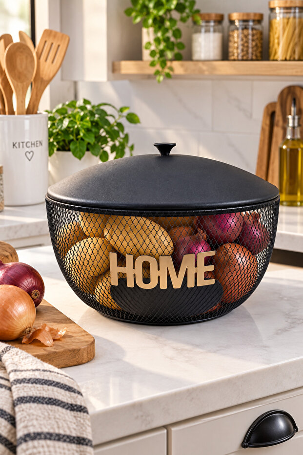 Home Written Riyadh Covered Metal Fruit Basket – Black Gold Decorative Kitchen Organizer Decorative Fruit Basket Desktop Fruit Bowl Countertop Serving Tray Metal Fruit Bowl Bread Bowl | | Covered | |