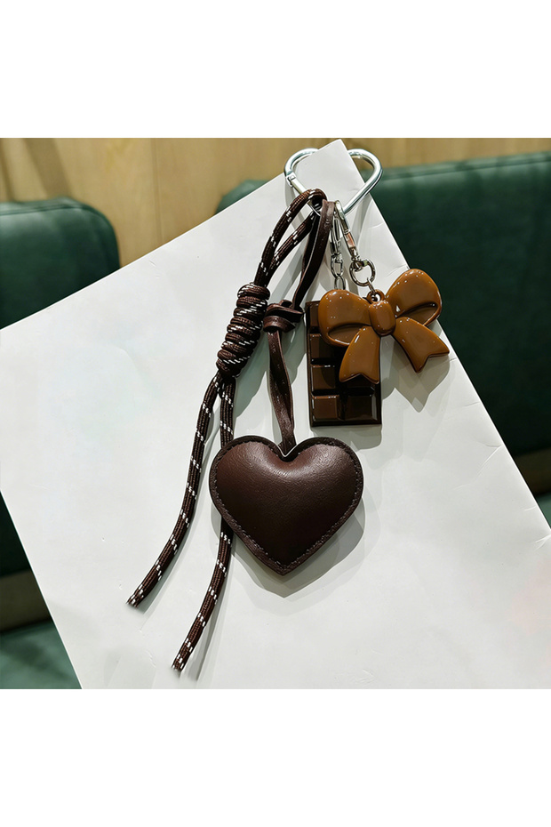 coffee INS Style Kawaii Korea Trendy Heart Leather Keychain Bag Package Decor Chocolate Pendant Acce