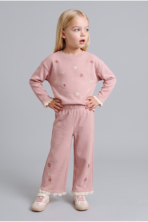 Wide Leg Elastic Waist Floral Sweatpants for Baby Girl I5584A526Wn