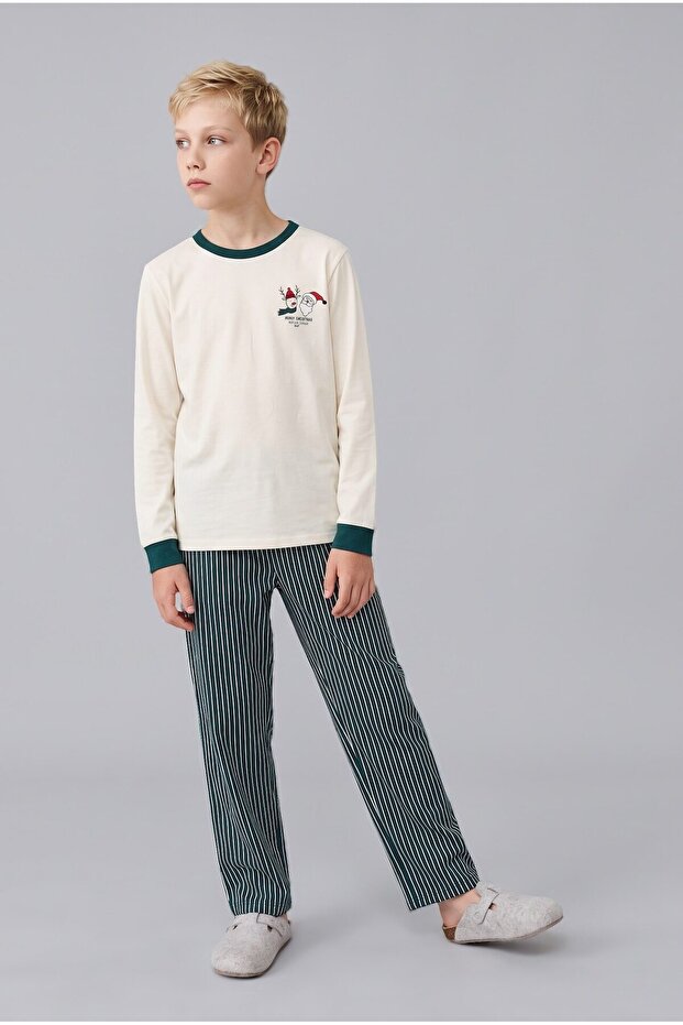Long Sleeve Crew Neck Top Printed Striped Bottom 2-Piece Pajama Set Boys I3749A826Wn