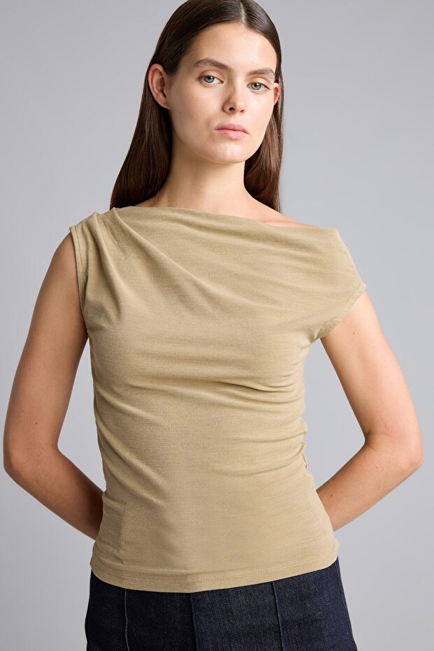 Slim Fit One-Shoulder Crepe Short Sleeve T-Shirt H3885Ax26Sm