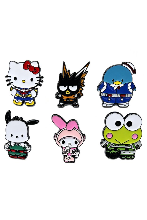 6pcs Brooches 6pcs Kawaii Cat Frog Enamel Pins Manga Metal Brooch Backpack Collar Lapel Badges Men W