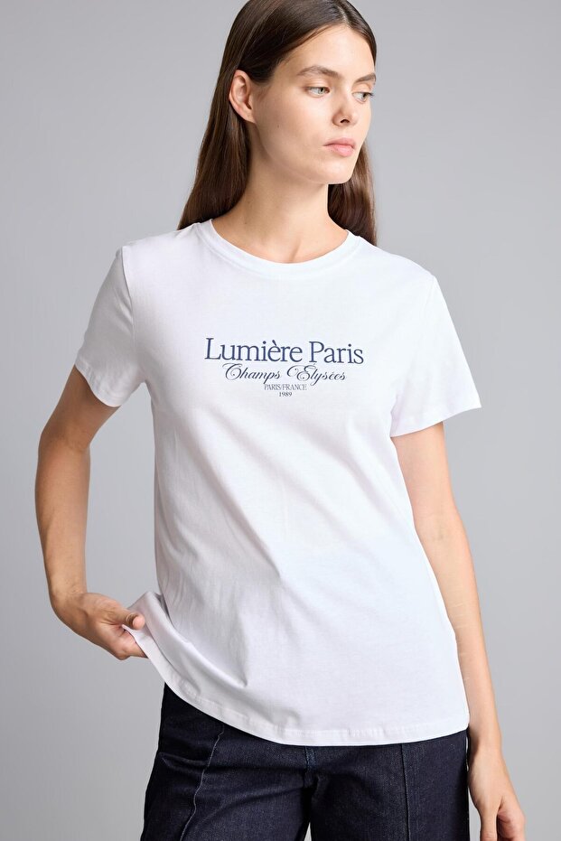 100% Cotton Relax Fit Crew Neck Slogan Printed Combed Cotton Short Sleeve T-Shirt H2141Ax26Sm