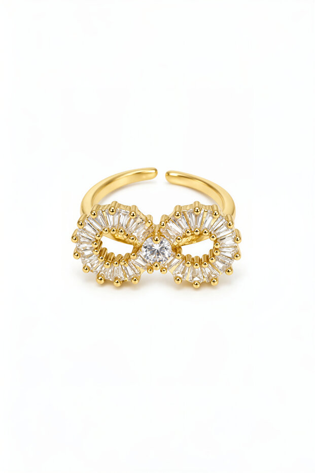 Women's Gold Color Zircon Stone Infinity Figured Adjustable Steel Ring