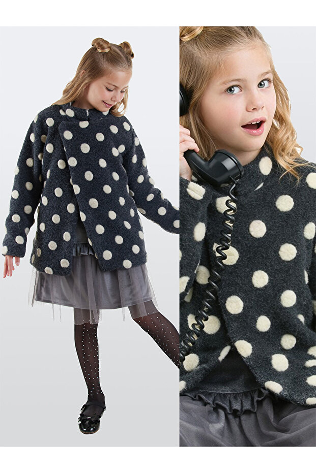 Girl's Coat Embossed Polka Dot Smoked Overcoat-Coat