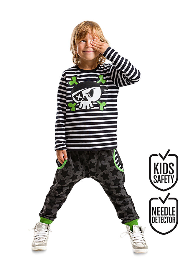 Pirate Head Striped Boys' Winter T-Shirt and Pants Set
