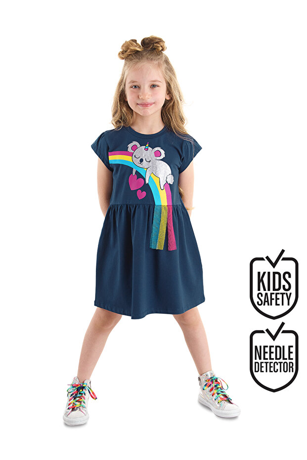 Koala Cotton Combed Girl's Summer Navy Blue Dress