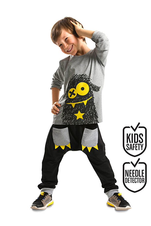 Xo Ponçik Pocket Detailed Boy's T-Shirt Pants Set