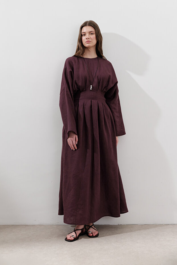 Linen Piece Detailed Dress Plum