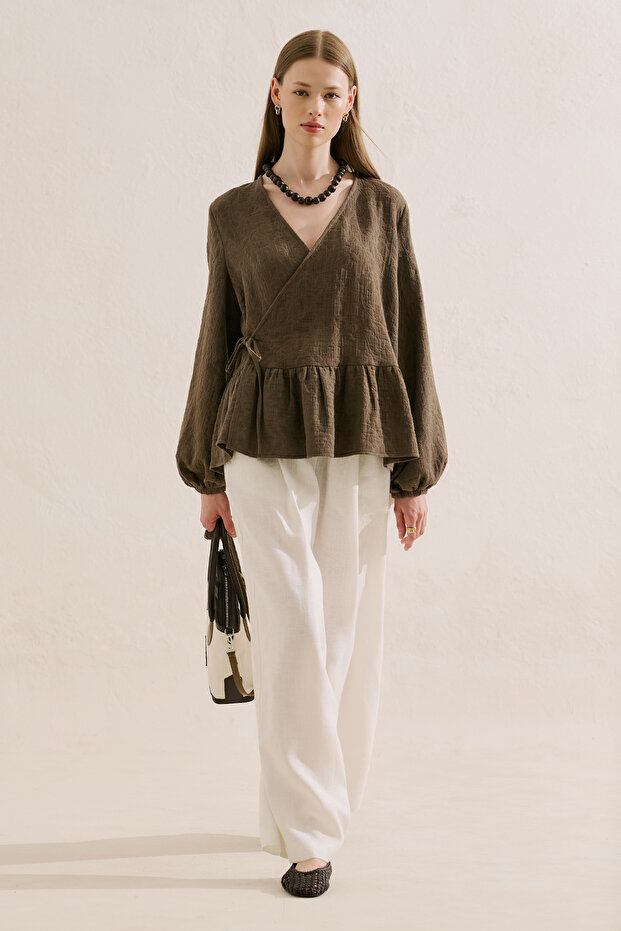Jakarli Muslin Double-Breasted Blouse Brown