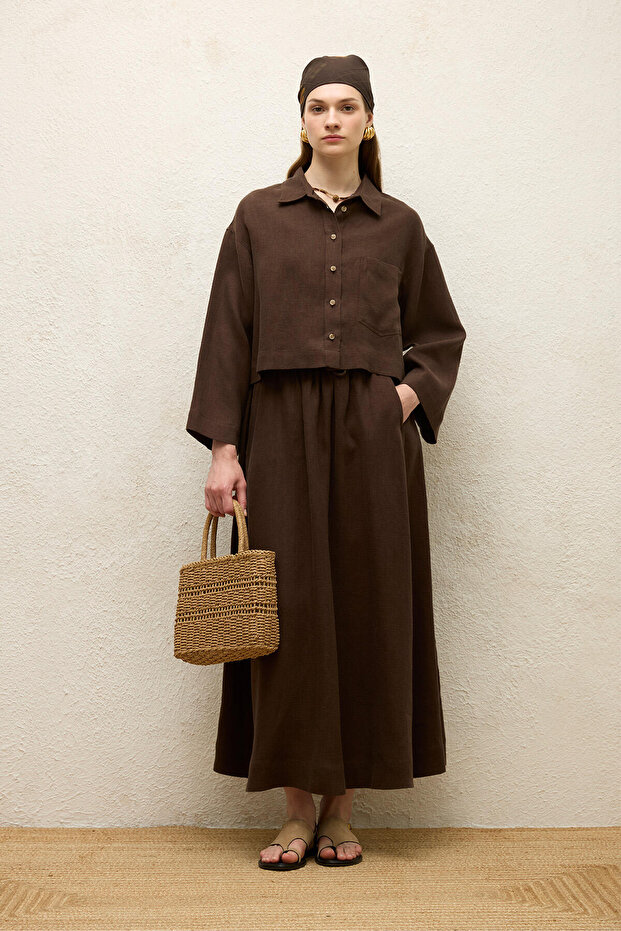 Bol Cut Linen Skirt Brown