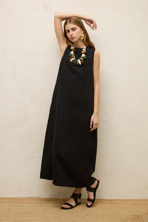 Sleeveless Linen comfortable dress, black.