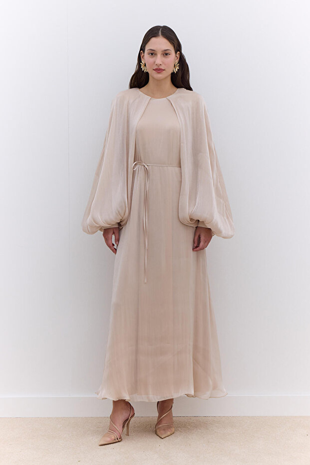 WIDE SLEEVE DETAIL DRESS BEIGE