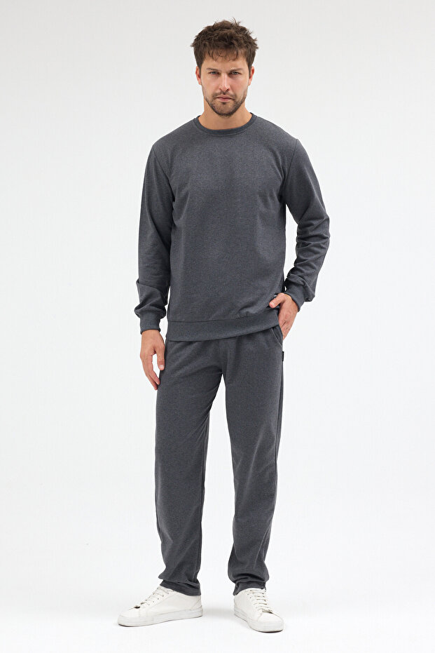 Anthracite Relaxed Fit Crew Neck Sweatshirt Straight Leg Men's Tracksuit Set
