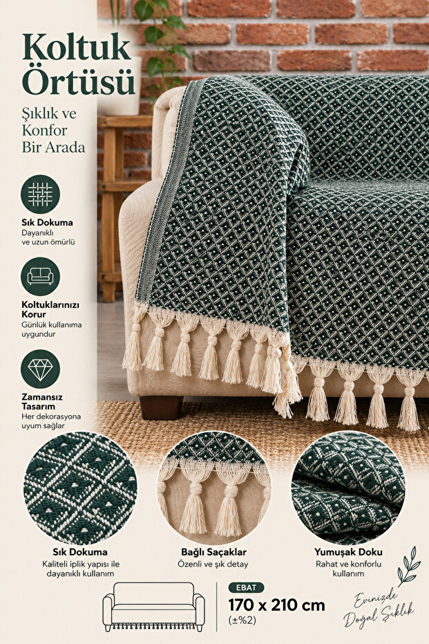 Green Sofa Cover with Star Border| Sofa Shawl 180x210 Cotton