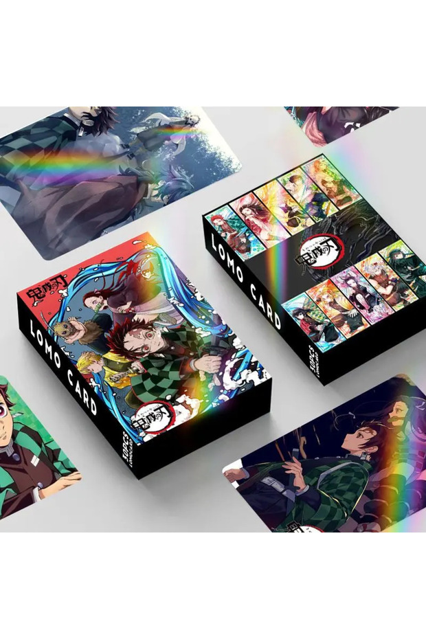 One box Demon Slayer Anime 30pcs Tanjirou Nezuko Zenitsu Double Sided Shining Card Cartoon Co