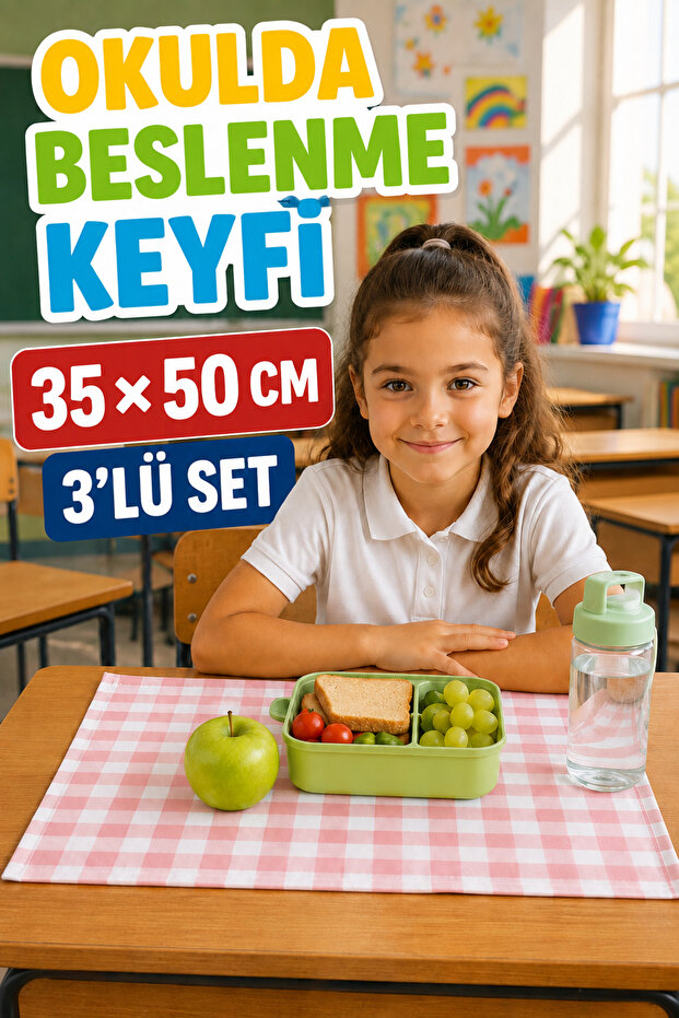 Stain-Proof and Liquid-Proof Lunch Mat 35×50 cm – Set of 3 for Primary School and Kindergarten