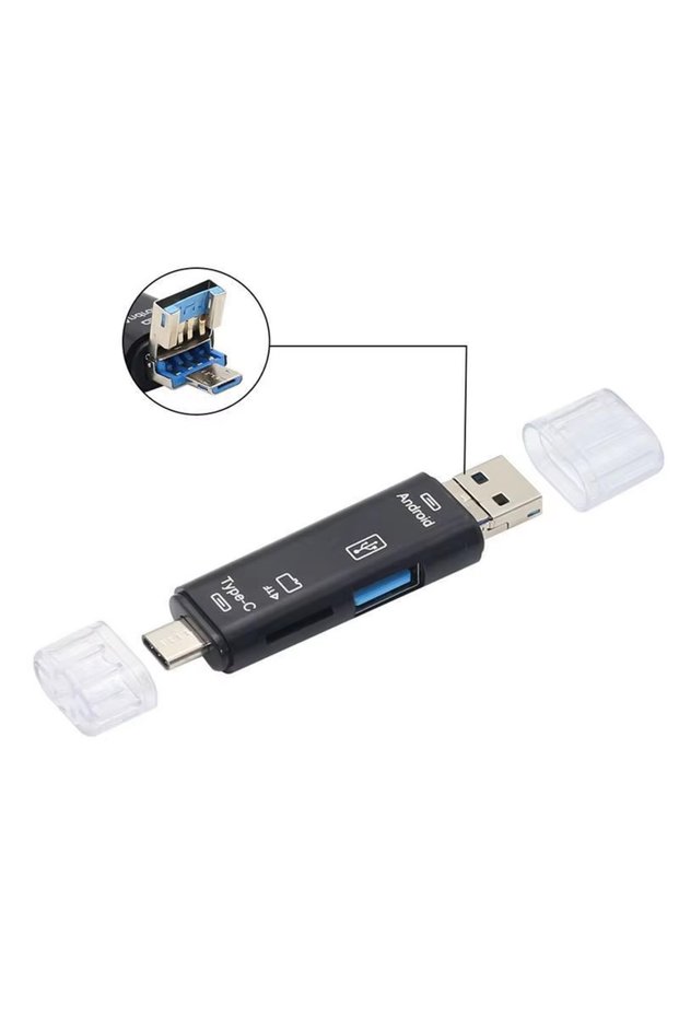 1pcs Black New 5 in 1 Multifunction USB 2.0 Type C USB Micro USB SD TF Memory Card Reader for Andro