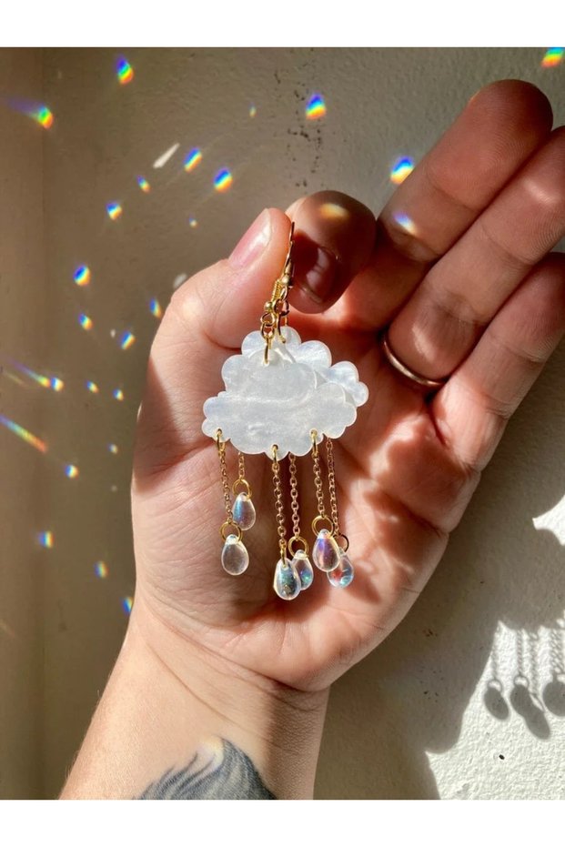 WA4041-1 Creative Acrylic Clouds Glass Raindrops Tassel Drop Earrings Women Fashion Personality Rain
