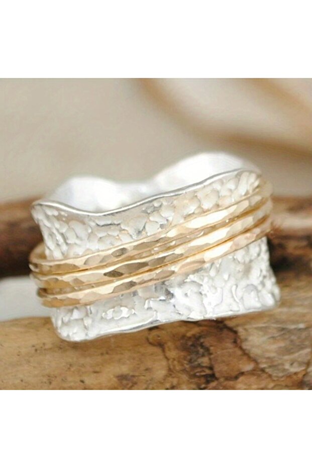 ZC1730-1 10 Vintage Trend Irregular Pleated Wide Face Ring Women's Niche Personalized Creative Holid