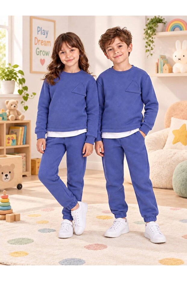Kids & Baby Unisex Crew Neck Fleece-Lined Winter Sweatshirt Nursery Tracksuit Set 3-8 Years