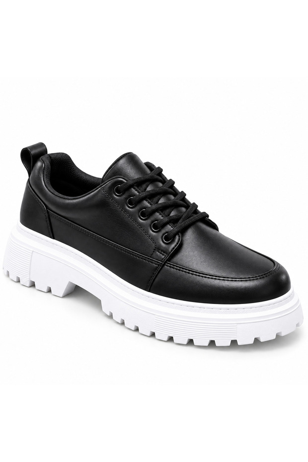 Black Leather White Sole Men's Shoes - Easy to Clean, Water and Dust Repellent, Comfortable Casual Sports Shoes Kb 702