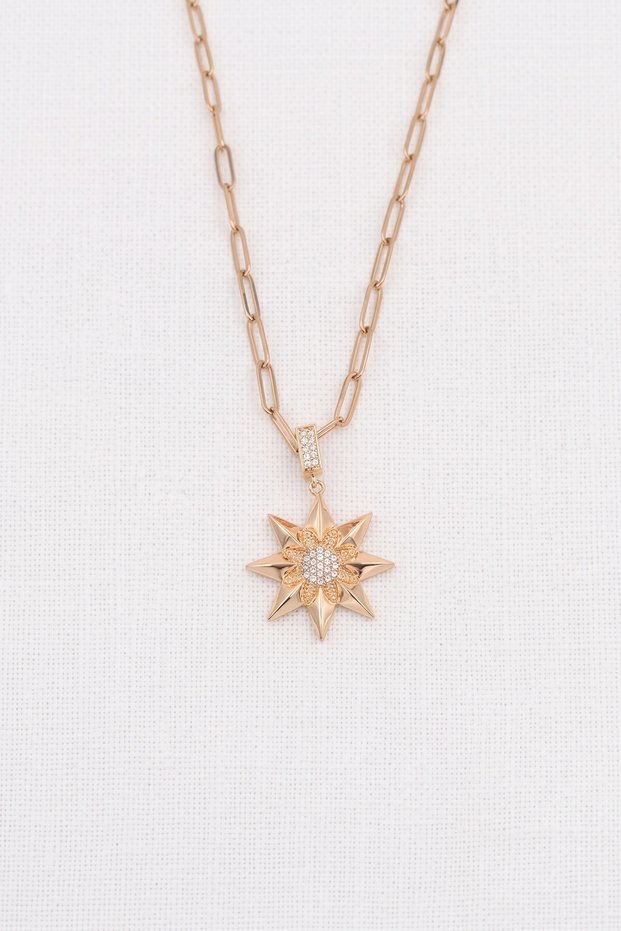 Star Model Zircon Stone Gold Color Stainless Steel Women's Necklace - 65 cm