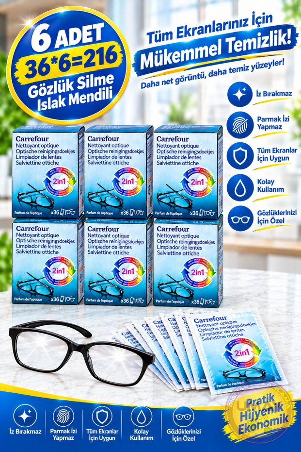 6 Boxes of 36 Glasses, Camera, Tv, Mobile Phone Helmet Glass Cleaning Wet Wipes (6X36=216)