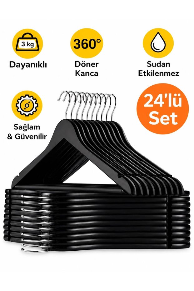 24 Pieces of Luxury Black Hangers with Wooden Look Plastic a Quality Clothes Hangers