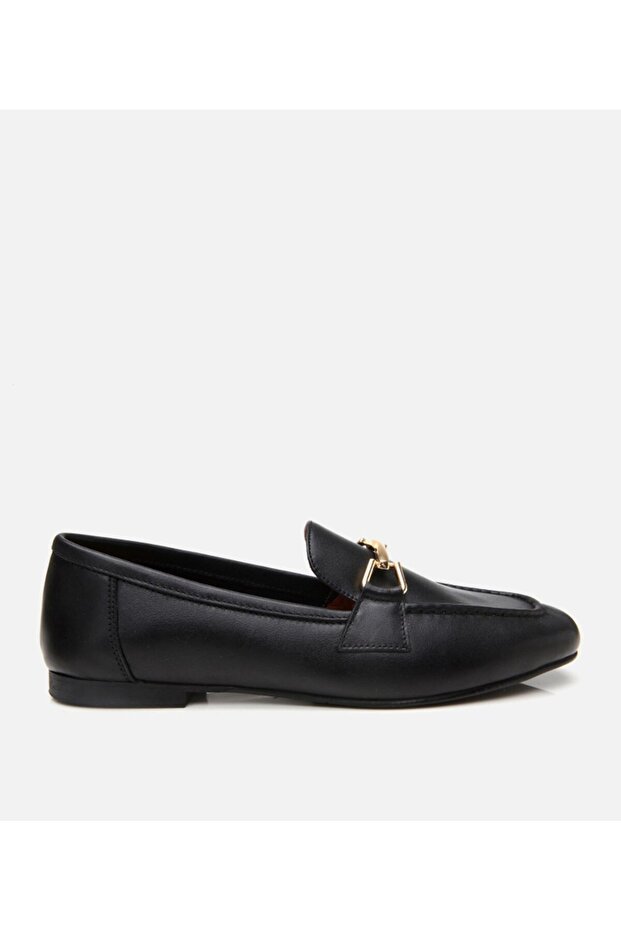 Women's Leather Black Leather Buckle Loafer