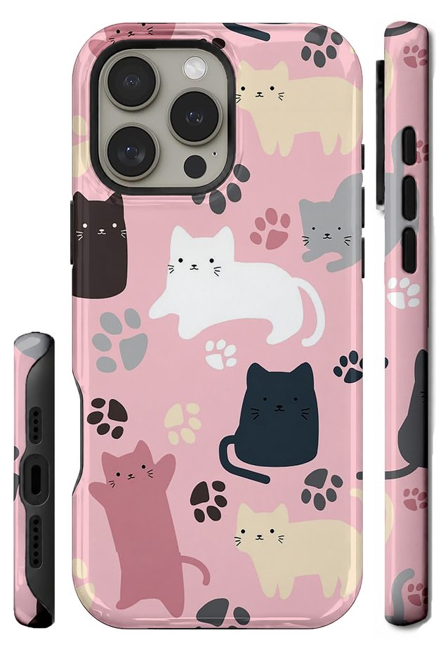 iPhone 14 Pro Compatible - Pastel Cats, Glossy Surface Protective Case
