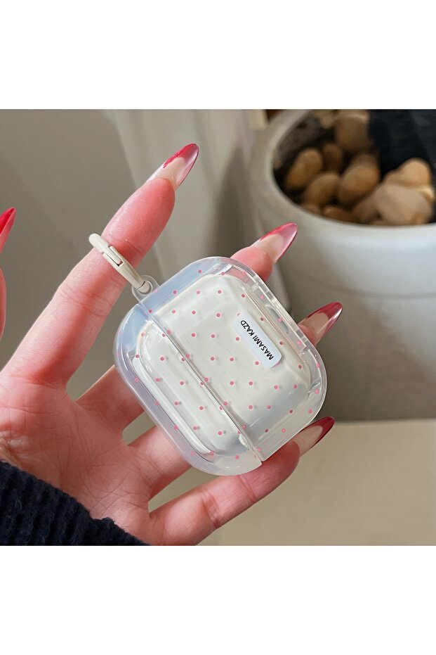 for AirPods Pro Pink Simple Transparent Effect Pink Polka Dots Pattern Rectangle Glossy Earphones Pr