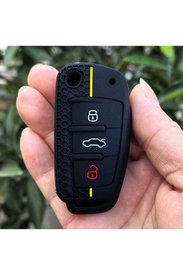 YELLOW 3 Button Silicone Car Remote Key Case Cap Cover Shell Keychian Fob Holder for Audi A4 B7 A6 C