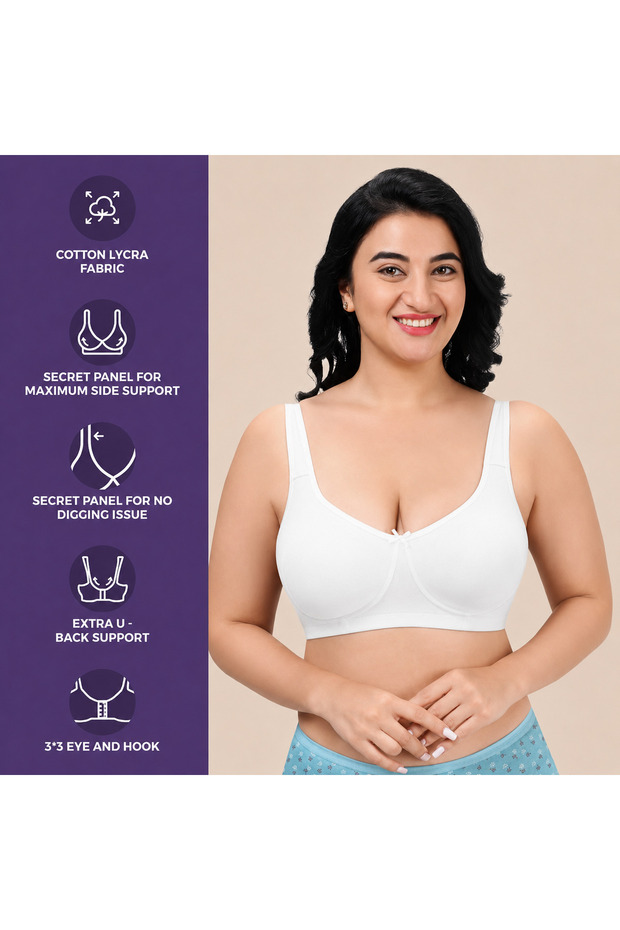 Women's Bra D Cup Cotton Lycra Soft Stretch Minimizer Seamless Full Coverage Non-Padded Wire-Free