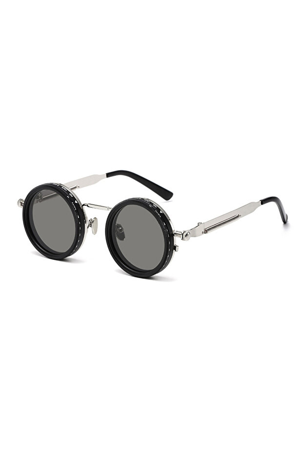 silver black Polarized Round Sunglasses Men ND9 Adjustable Dimming Sun Glasses Women Retro Punk Fish