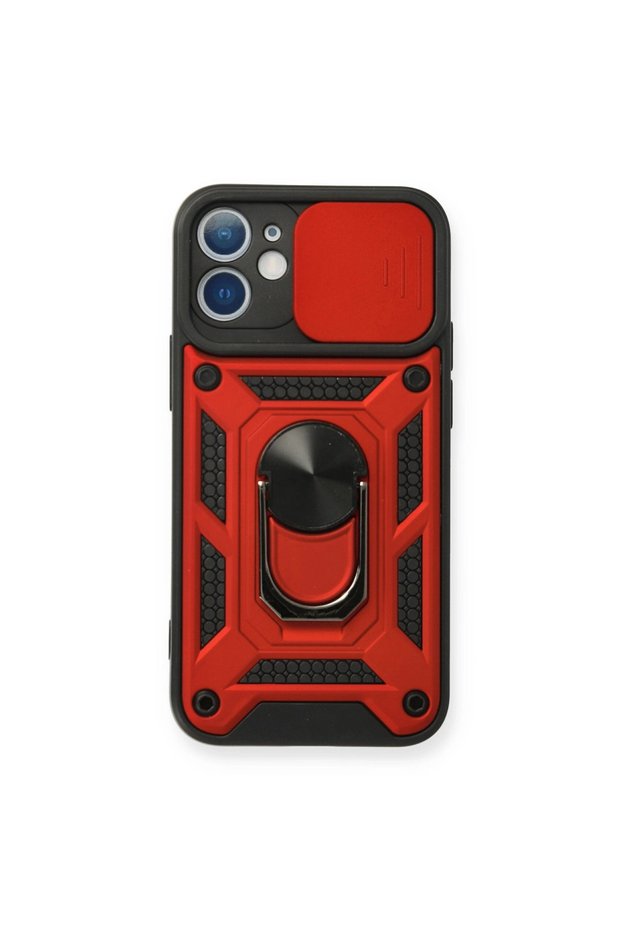 Apple iPhone 12 Case Pars Silicone with Lens Ring - Red