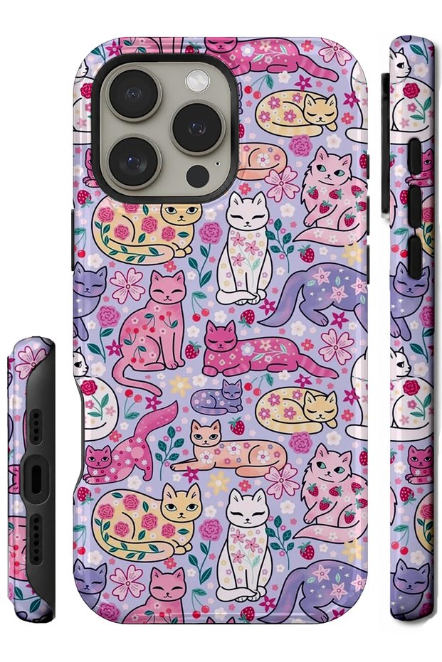 iPhone 14 Pro Compatible - Colorful Cats, Glossy Surface Protective Case