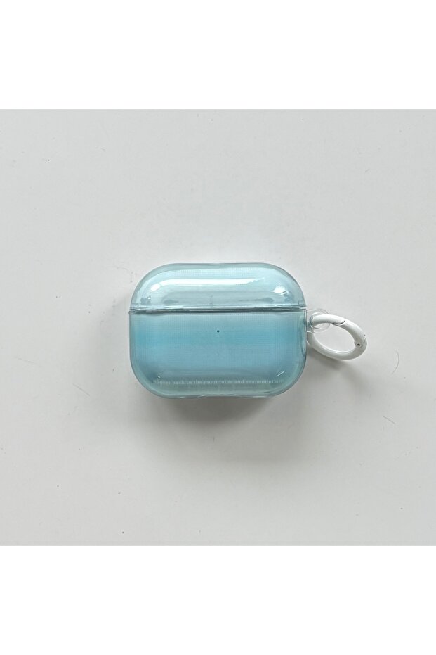 for AirPods 3 Blue Simple Clean Transparent Blue Protective Earphone Case with White Rings Suitable