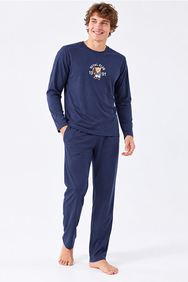 Rodfrey Linden 100% Cotton Long Sleeve Men's Navy Blue Pajama Set