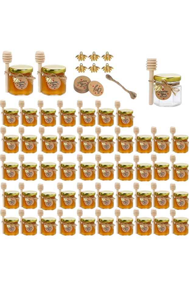 45ml-50packs 12/20/30/50/60Pcs-Mini Honey Jars with Dipper, Hexagonal Glass Honey Jars, Glass Sugar