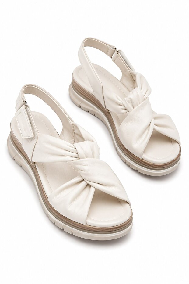 Hella women's wedge heel genuine leather sandals - ecru