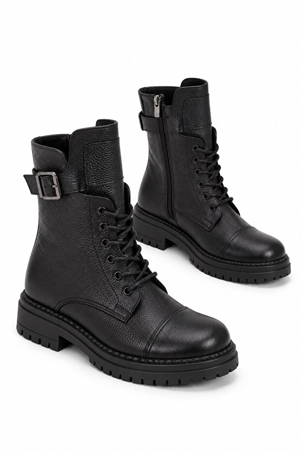 Pamela Buckle Women's Genuine Leather Boots Black